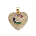 Golden heart pendant with colorful baguette zircons and sparkling clear pavé crystals - DBN155-09 Colorful Zirconia Circle Heart