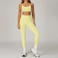 Ensemble de yoga jaune clair sans couture avec legging taille haute et brassière en U - S / Bra + Leggings - Goose Yellow
