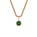 Rose gold necklace with a round green gemstone pendant on a classic box chain link - May Green - Rose Gold