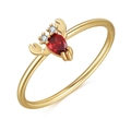 Macro detail of 18K gold ring featuring a red pear-shaped crab-inspired gemstone design - Crab/Red Stone