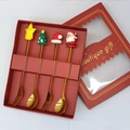 4-piece golden stainless steel Christmas spoon and fork set with silicone characters - Gold Machine Polished - Spoon & Fork 4-Piece Red Box