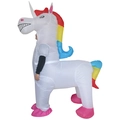 Inflatable unicorn costume for adults with colorful mane and spiral horn for parties - Rainbow Walking Unicorn / One Size