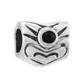 Retro silver bead with one-eyed mask design and black gemstone inlay for DIY bracelets - Square Black Gemstone