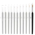 Size chart showing 11 pieces of fine detail paint brushes from 00000 to 7 with lengths - Black / #7 (round Rod)