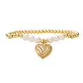 Bracciale in rame con perle dorate, perle bianche e ciondolo a cuore con zirconi incastonati - Ciondolo Cuore (2065YH)