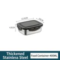 400ML 316 stainless steel food container with grey airtight lid and 4 side buckles - 400ML Rectangular Fresh-keeping Box With Lid
