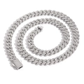 Ανδρικό ασημένιο κολιέ Cuban link 9mm με λαμπερά ζιργκόν και κούμπωμα ασφαλείας - 16 ίντσες (Κολιέ) / Ασημί