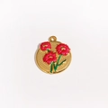 Pendente dorato vintage francese con fiori in smalto rosso e foglie verdi per il fai-da-te - Oro Rosso
