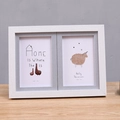 Minimalistischer Doppel-Fotorahmen in Weiß und Grau für 4x6 Zoll Bilder auf Holz - Blau Doppelrahmen-7 Zoll