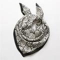 Elegant black and white vintage rose floral print square silk scarf with wide black border - Black Border Black