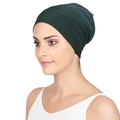 Deep green pleated chemo headwear for women featuring elastic turban style fabric - Dark Green