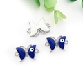 Set of three butterfly evil eye charms with blue enamel finish and silver connectors - Silver Large Butterfly Evil Eye Connector (21x13mm)