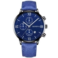 Men's blue quartz watch with steel band, dark blue dial and three decorative sub-dials - Black Case Blue Dial Blue Strap (15)