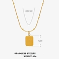 Collana in acciaio inossidabile placcato oro 18K con ciondolo quadrato e specifiche - Collana con Ciondolo Quadrato Geometrico (ZN423-2)