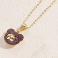 Collier plaqué or 14K avec pendentif ours orné de zircons cubiques rouge rubis - Zircone Rose Rouge