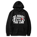 Unisex black fleece hoodie with drawstring pocket and My Heart Is On The Line print - Black (My Heart Is On The Line)