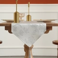 Silver-grey jacquard floral table runner with elegant tassels on a wooden table - 35*120cm / Silver Gray