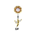 Detailed macro view of gold sunflower navel ring with sparkling white cubic zirconia stones - Sunflower