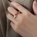 Handmade beaded ring with red faceted agate, golden beads and natural white pearls - US 8 / Red and Green Agate Ring (A606)