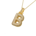 3D golden initial B pendant necklace encrusted with white cubic zirconia crystals - Gold B