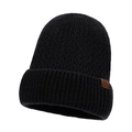 Bonnet en maille noire pour homme avec doublure polaire et écusson en cuir flocon - Taille Unique(Réglable) / Noir