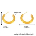 18k gold plated stainless steel geometric C-shaped earrings with size dimensions - Golden Style (F1121)
