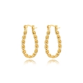 Macro detail of gold-plated twisted rope oval hoop earrings with mirror reflection - Gold Twisted Rope Oval / Gold