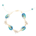 Beige woven bracelet featuring blue turtle shells, white starfish, and turquoise beads - Starfish (N-243)