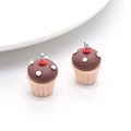 Resin chocolate fruit layer cake pendant with pink base and red cherry detail - D297 Brown White Dot (Cupcake)