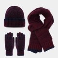 Set de invierno de 3 piezas de punto con gorro, bufanda y guantes táctiles granate - Granate Azul Marino Mezclado