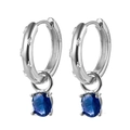 Elegant S925 silver hoop earrings with oval blue zircon and micro-set white stones - Silver Royal Blue
