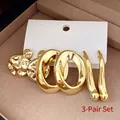 Elegant gold-plated 3-pair earring set featuring round textures and oval hoops - 68# Steel Needle - Gold (6-Piece Set)