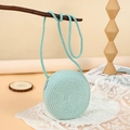 Mini round woven straw crossbody bag in mint green for beach and summer vacations - 15CM / Blue