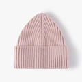 Pale pink rib-knit beanie for women featuring a wide folded cuff and cozy thick texture - Pink