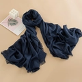 Deep blue thin scarf with fringe and crinkle texture for summer sun protection - 100*190cm / 2 Medium Blue