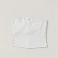 Dettaglio top a fascia in cotone bianco con logo a stella nera e bordi elastici - S / Bianco neve
