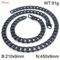 Polished black stainless steel Cuban link necklace and bracelet jewelry set for men - Necklace 45cm + Bracelet 21cm (KS220789-Z)