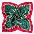 Satin square scarf featuring luxury chain and belt print in vibrant red and green colors - Dark Green Chain