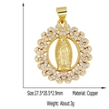 Detailed macro of gold plated Virgin Mary pendant with cubic zirconia and dimensions - Style 37 (Gold Our Lady of Guadalupe)