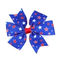 Close-up of a double-layered bow hair clip with USA flag patterns and blue starry ribbon - 2# (Blue with White Stars)