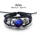 Pulsera Aries luminosa de cuero trenzado con cabujón de vidrio azul de constelación - Aries
