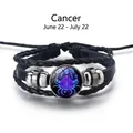 Pulsera multicapa de cuero luminoso signo Cáncer con colgante de cristal - Cáncer