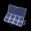 Transparent plastic storage box with 10 compartments and blue buckle for jewelry parts - 8 Adjustable Square Compartments (13.7*6.7*2.7cm)