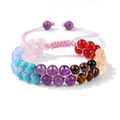 Detailed view of handmade double-layer woven bracelet with tiger eye stones and pink cord - Colorful Natural Stone