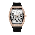 Men's tonneau luxury quartz watch in rose gold with diamonds and black leather strap - Black Strap Rose Gold Case