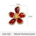 Vintage crystal flower brooch in red with gold plating and white rhinestones, 41mm size - Gold Red