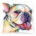 Square throw pillow cover with a colorful watercolor French Bulldog printed on soft fabric - Style 12