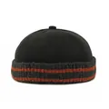 Black cotton miki hat with grey knit cuff featuring orange stripes in a flat lay view - Adjustable / Black