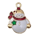 Ciondolo pupazzo di neve smaltato in oro e bianco con sciarpa rossa per fai da te - Stile Pupazzo Neve Stella (19575) / 1 Pezzo/Confezione (22x17mm)