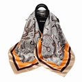 Bohemian paisley square scarf in brown and white with orange and beige border - 90x90cm / Grey Pink Floral